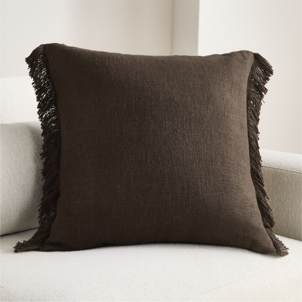Casual Textured Fringe 23"x23" Deep Brown Throw Pillow
