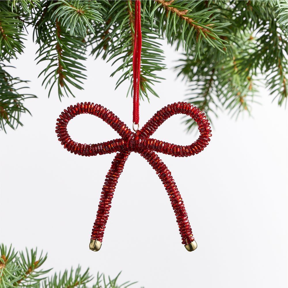 Red Beaded Bow Christmas Tree Ornament