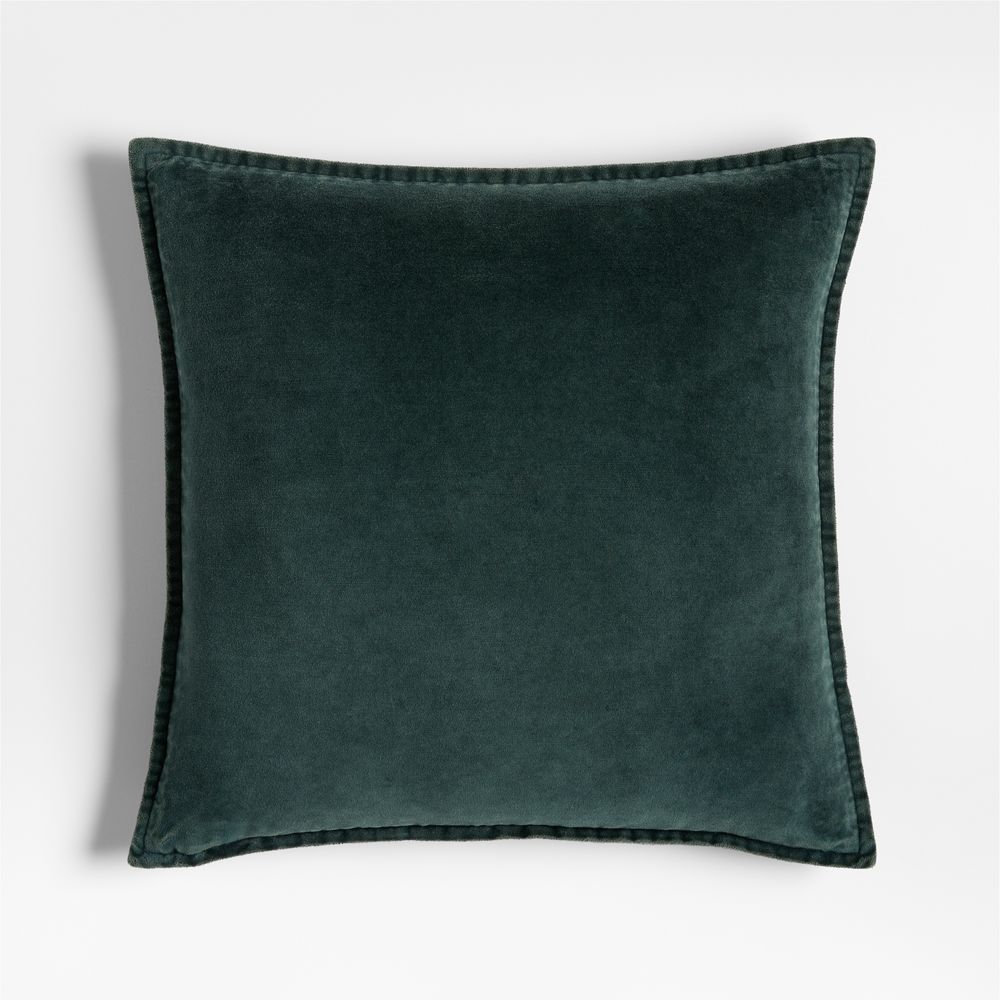 Relaxed Washed Organic Cotton Velvet 20"x20" Spruce Green Throw Pillow