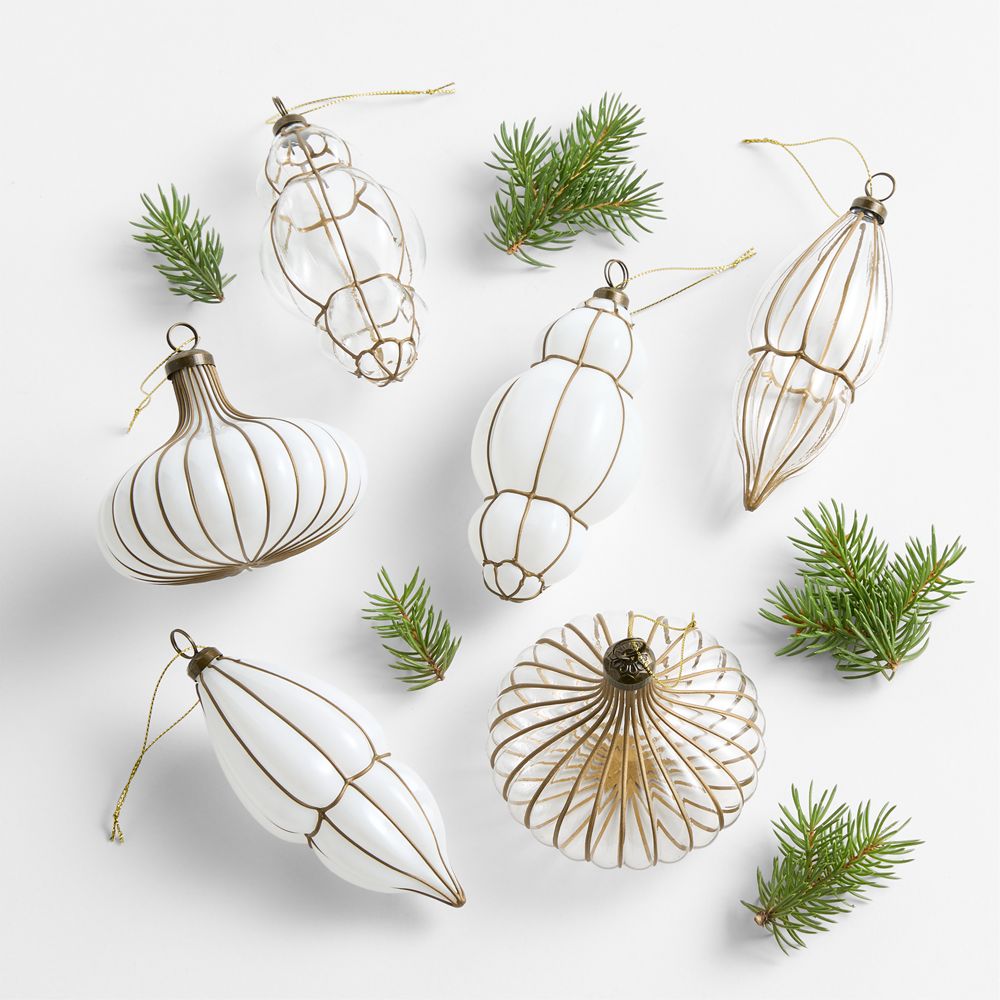 Blown Glass Lantern Christmas Tree Ornaments, Boxed Set of 6