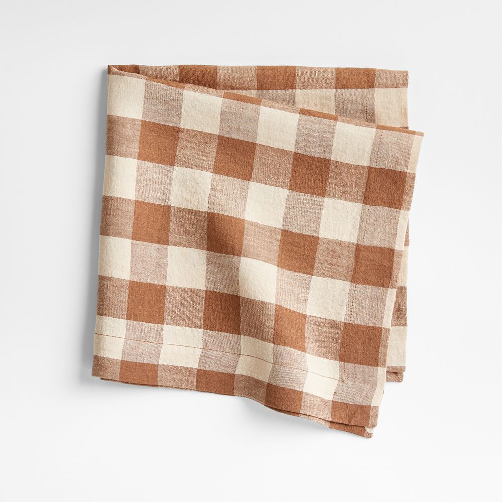 Marin Walnut Brown European Linen Buffalo Check Napkin