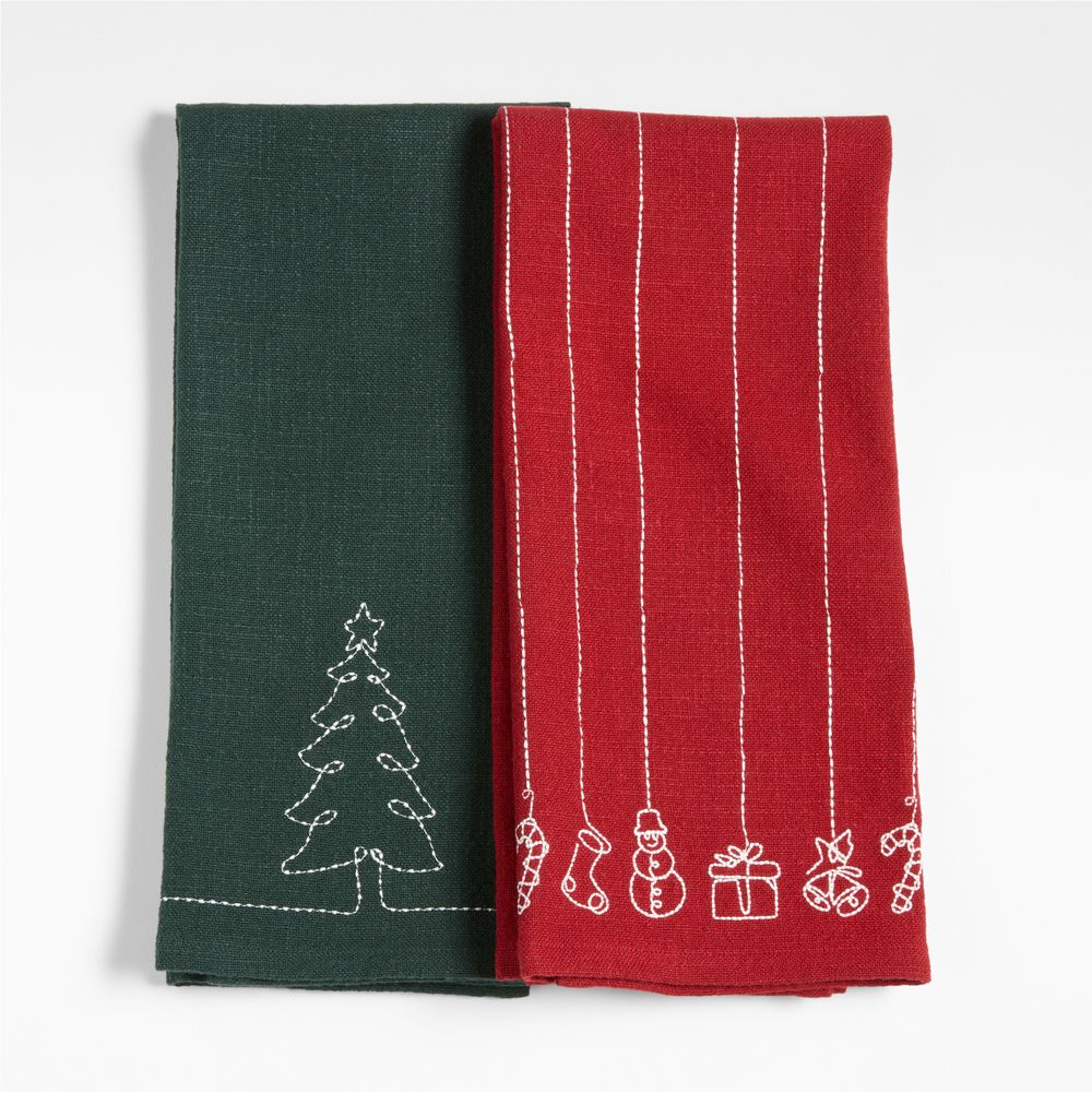 Holiday Embroidery Dish Towel, Set of 2