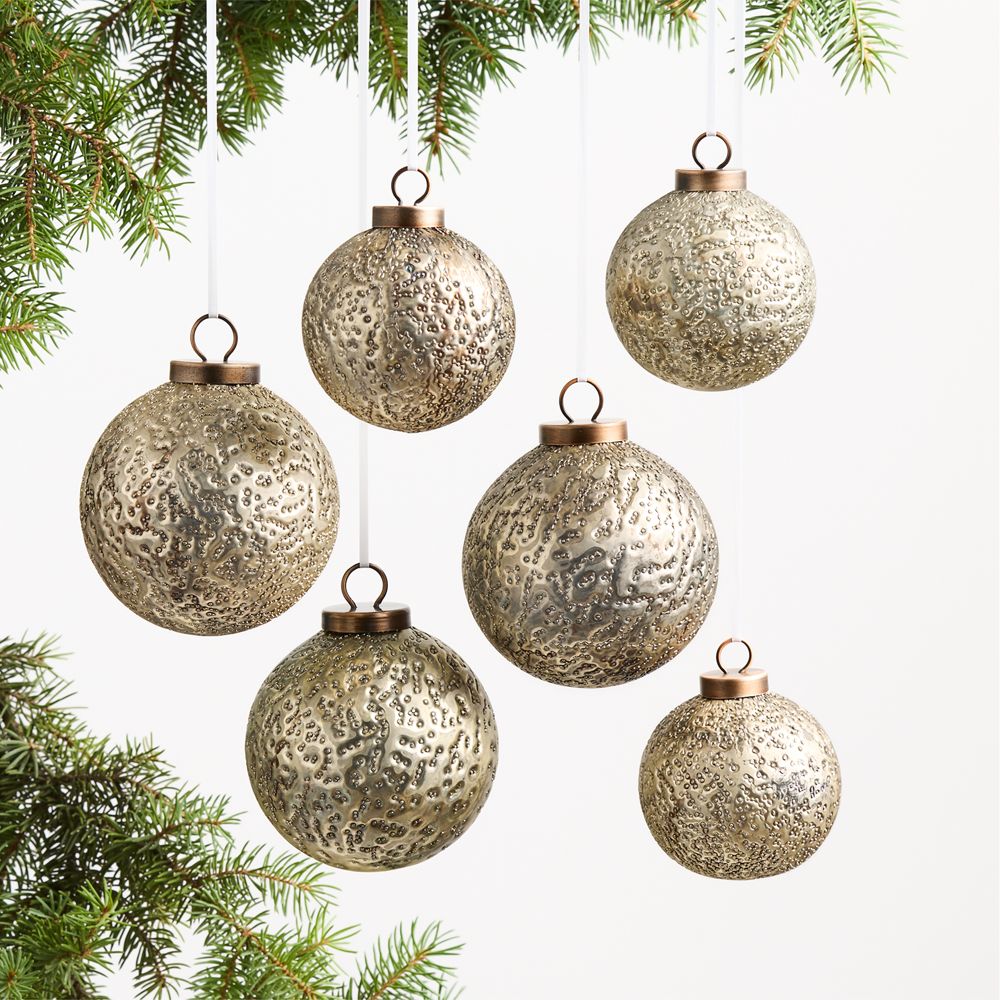 Metallic Gold Glass Christmas Tree Ornaments Set of 6