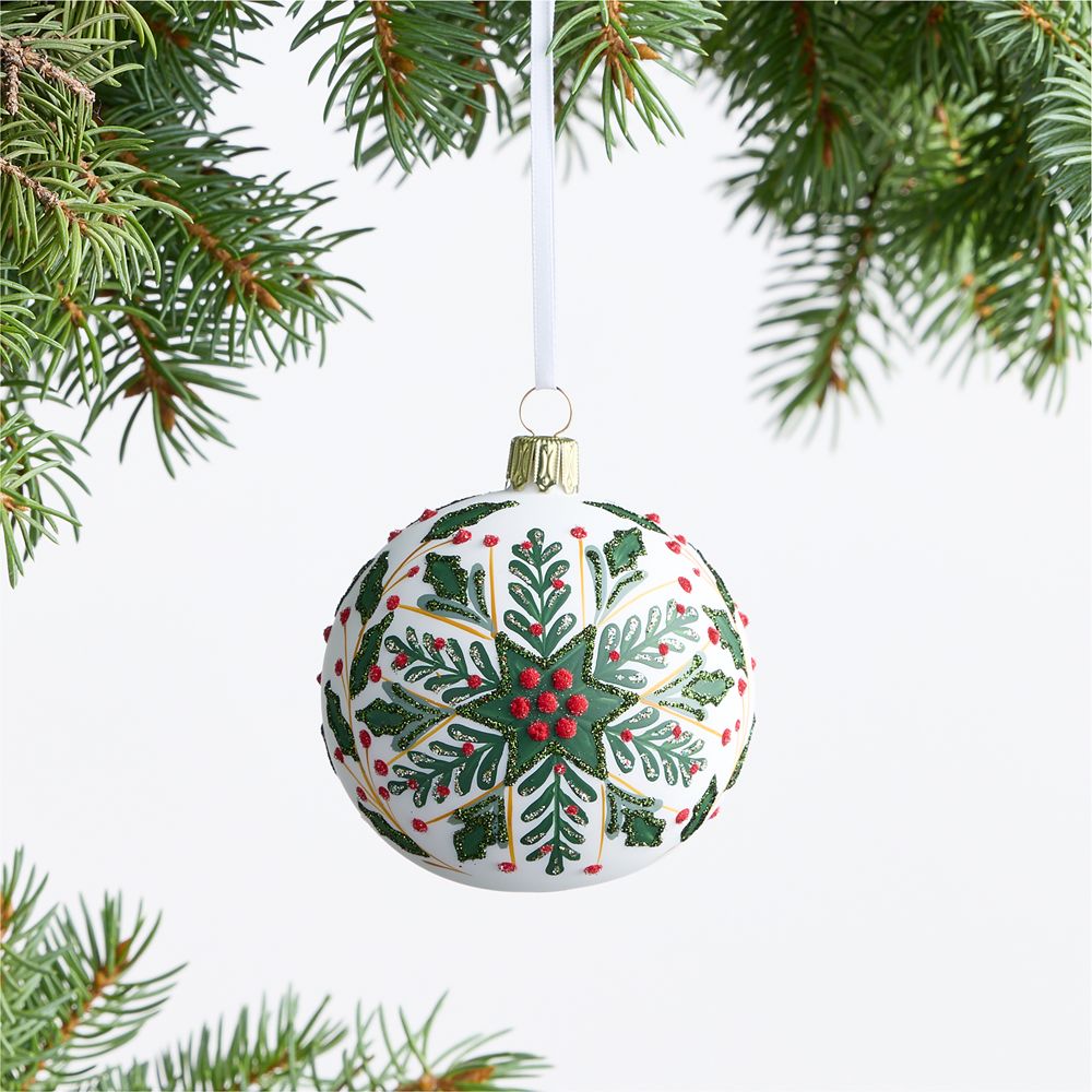 European Glitter Holly Ball Christmas Ornament