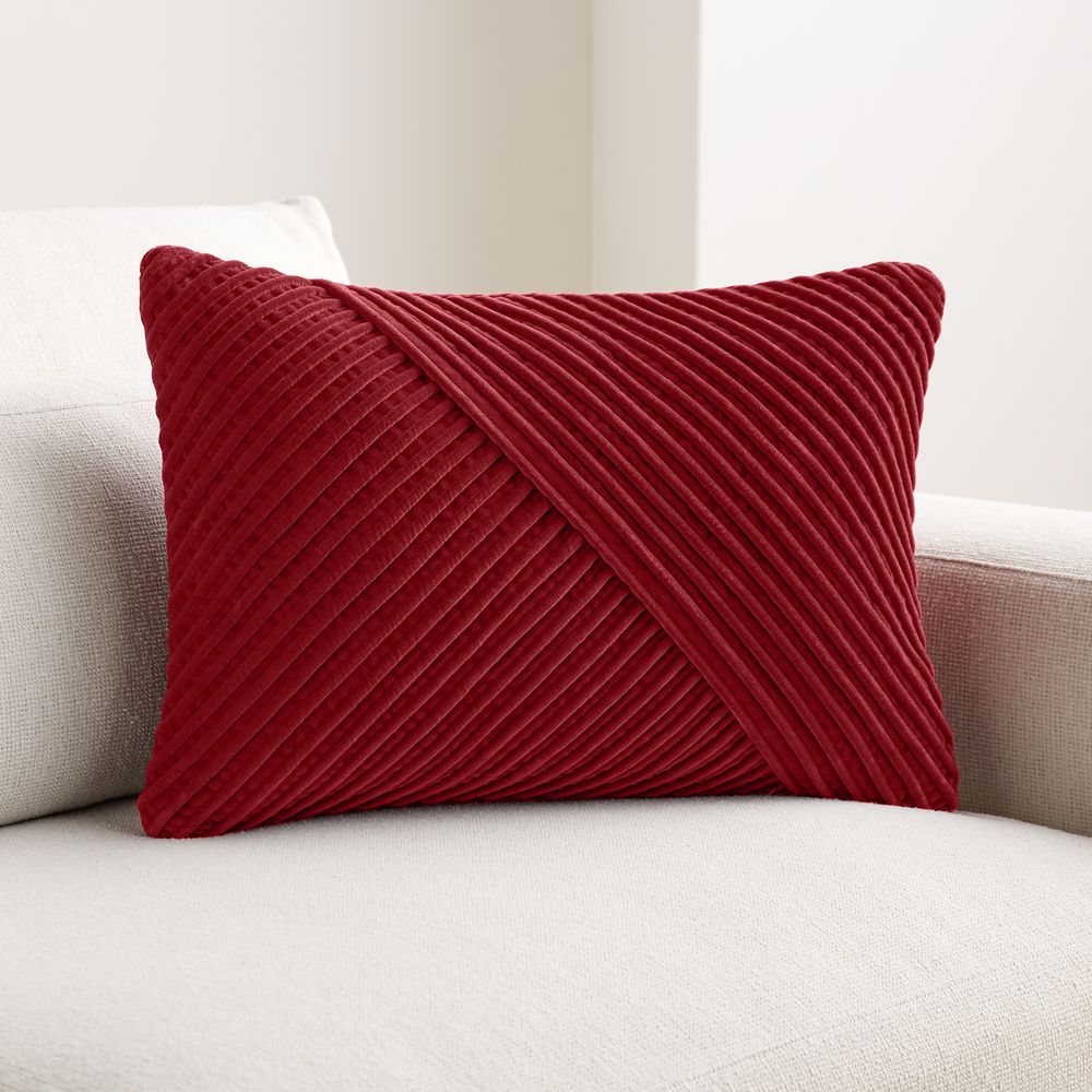 Bowen Ribbed Velvet 22"x15" Luminous Red Throw Pillow