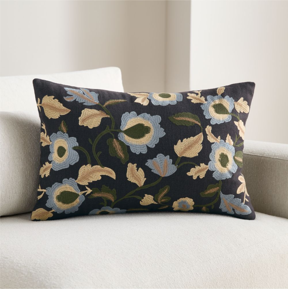 Love Embroidered Linen 24"x16" Midnight Navy Floral Throw Pillow by Venus Williams