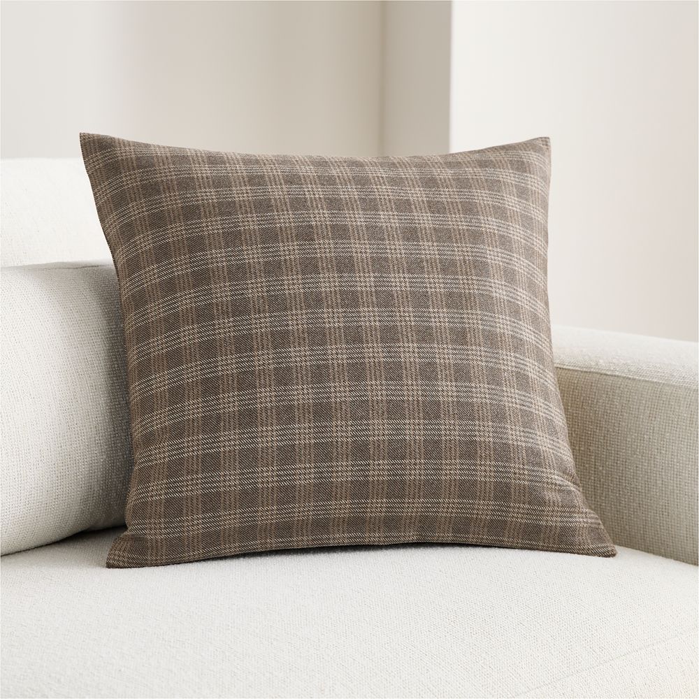 Roberto Italian Wool Blend Plaid 20"x20" Sand Beige Throw Pillow