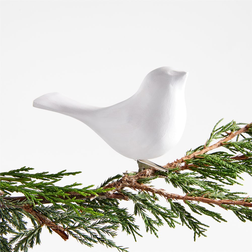 White Wood Bird Christmas Tree Ornament Clip