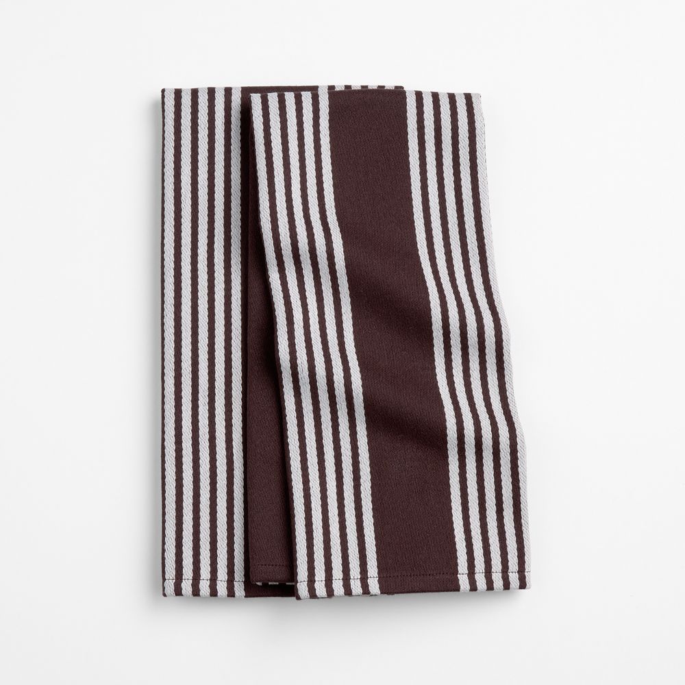 Cuisine Bittersweet Chocolate with White Stripe Organic Cotton Kitchen Towels, Set of 2