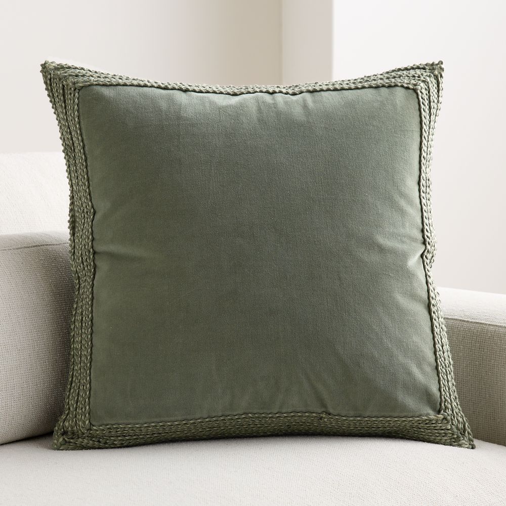 Braided Velvet Border 23"x23" Shadow Sage Throw Pillow