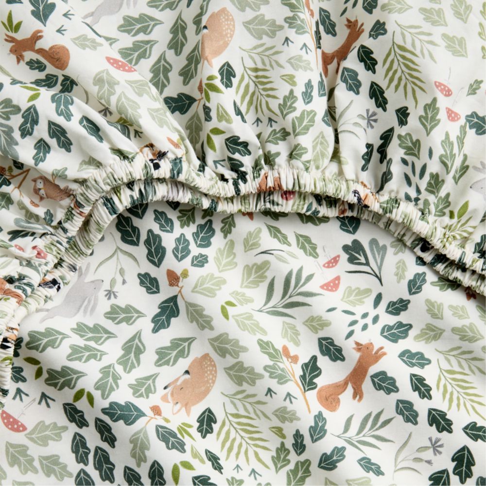 Forest Friends Embroidered 100% Organic Cotton Baby Crib Fitted Sheet