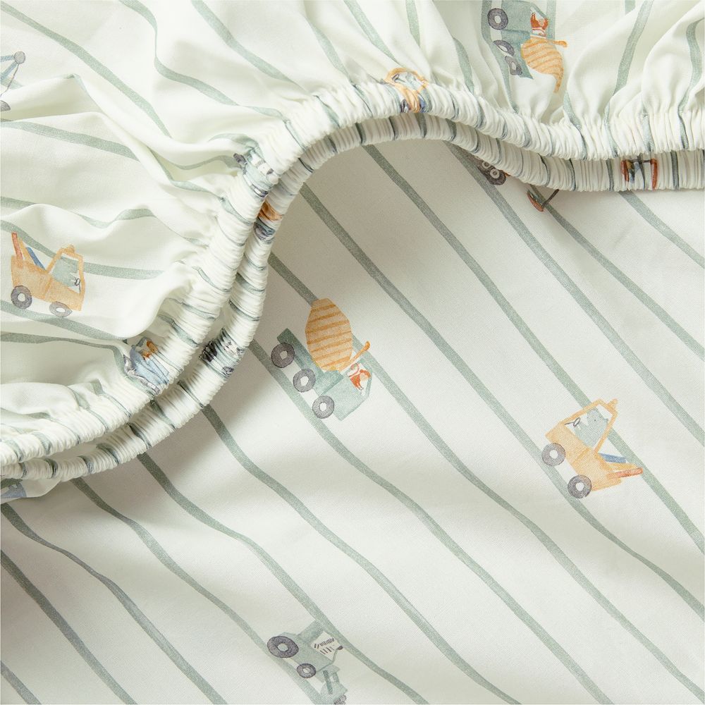 Construction Crossing 100% Organic Cotton Crib Fitted Sheet