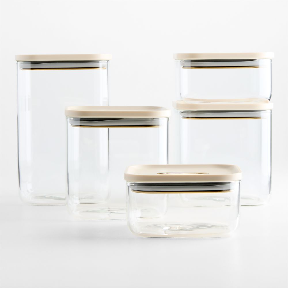 Caraway Cream & Gold Airtight 13-Piece Glass Food Storage Container Set with Plastic and Silicone Lids