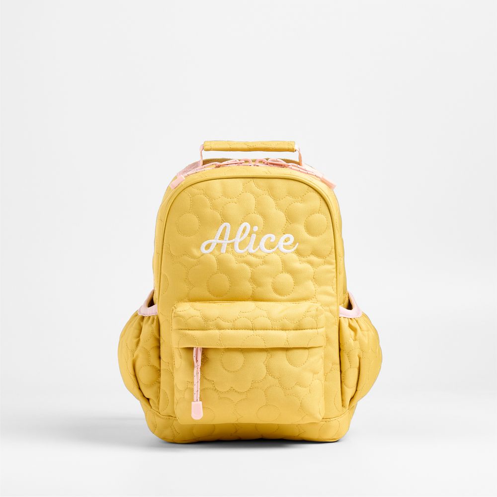 Quilted Yellow Flower Small Kids Backpack with Side Pockets