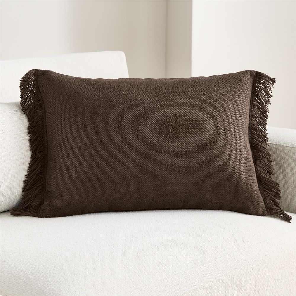 Casual Textured Fringe 24"x16" Deep Brown Throw Pillow