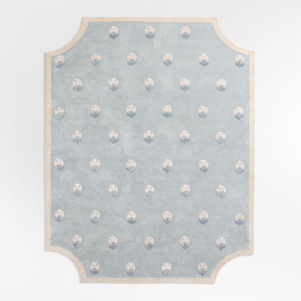 Floral Reverie Mist Blue Wool Kids Area Rug