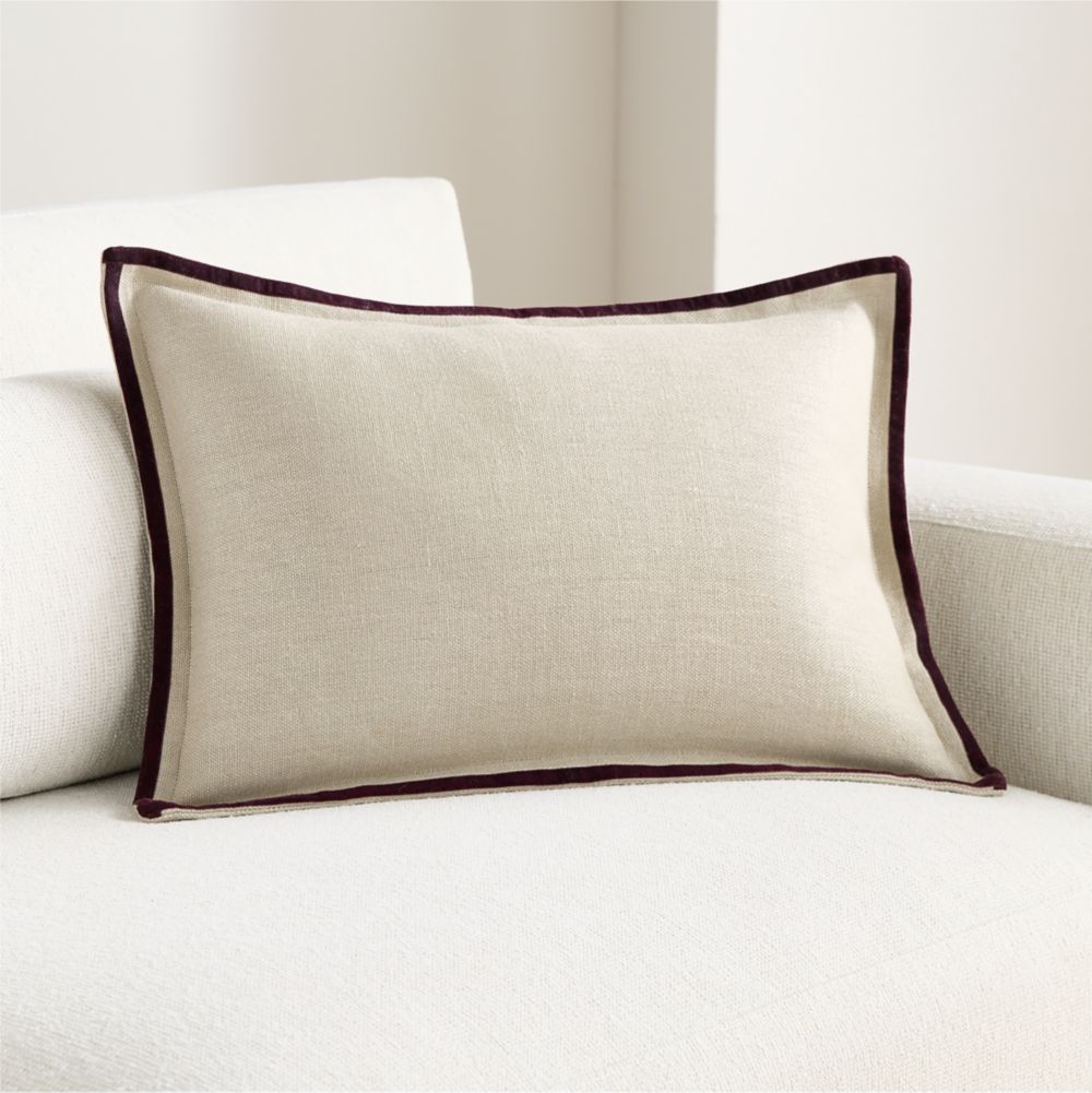 Linen with Velvet Trim 22"x15" Deep Burgundy Throw Pillow