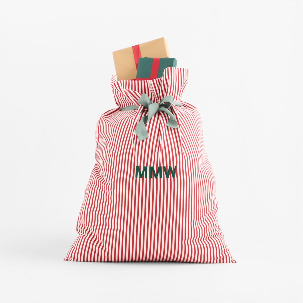 Santa Small Red Striped Cotton Kids Christmas Gift Bag