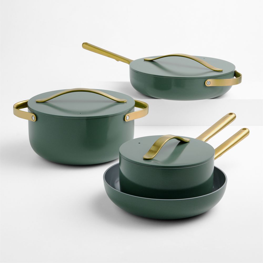 Caraway Tarragon Ceramic Nonstick 12-Piece Cookware Set with Brass Hardware