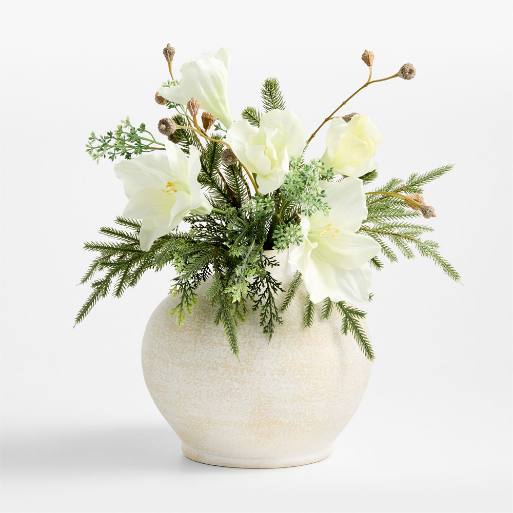 Faux White Amaryllis and Greenery Holiday Bouquet