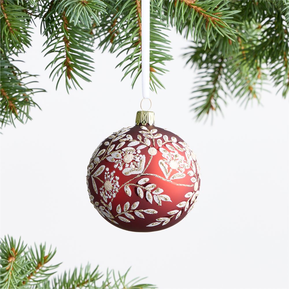 European Red and White Botanical Ball Christmas Tree Ornament