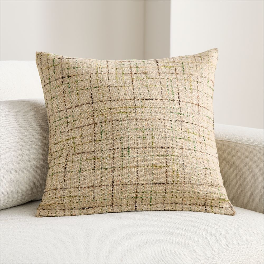 Antonio Italian Wool Blend Textured Tweed 20"x20" Flax Taupe Throw Pillow
