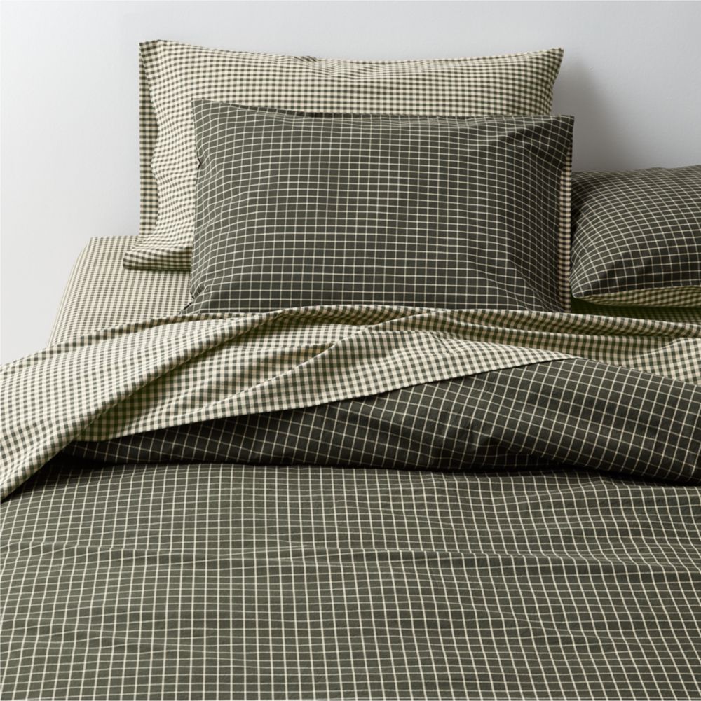 Favorite Washed Organic Cotton Ficus Green Reversible Gingham Check Duvet Cover