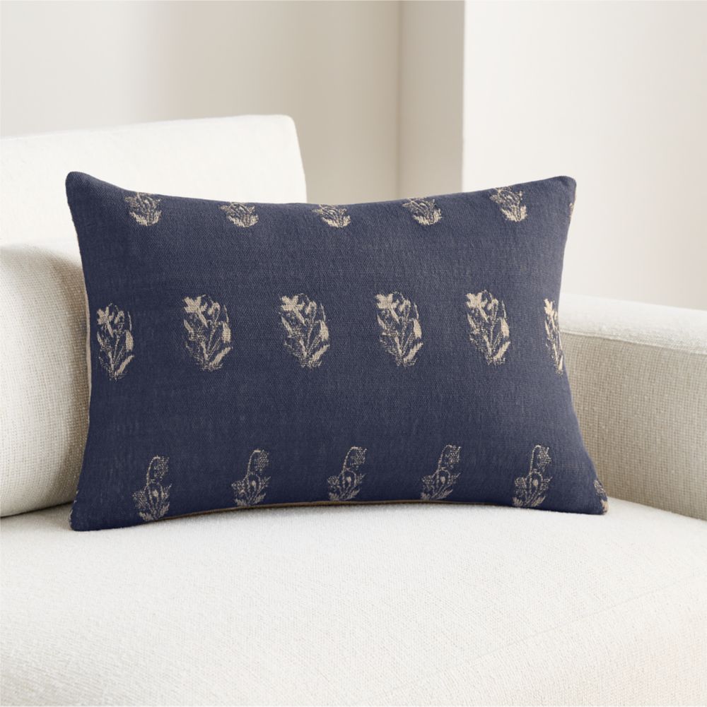 Ivy Cotton Silk Blend 22"x15" Deep Indigo Throw Pillow