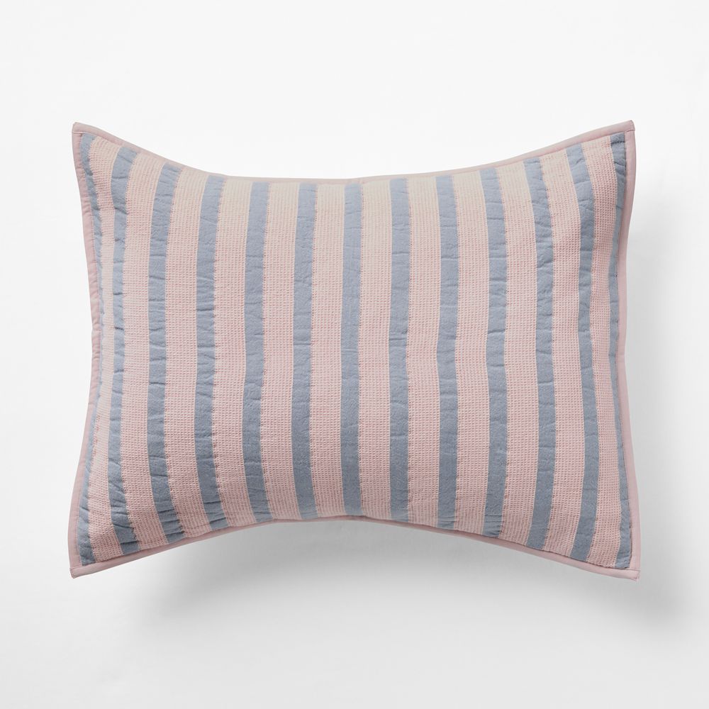 Lilac Rose Stripe Waffle Weave Organic Cotton Kids Pillow Sham