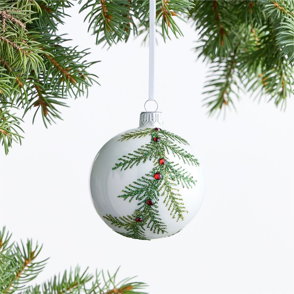 European Glitter Pine Ball Christmas Tree Ornament with Red Crystals