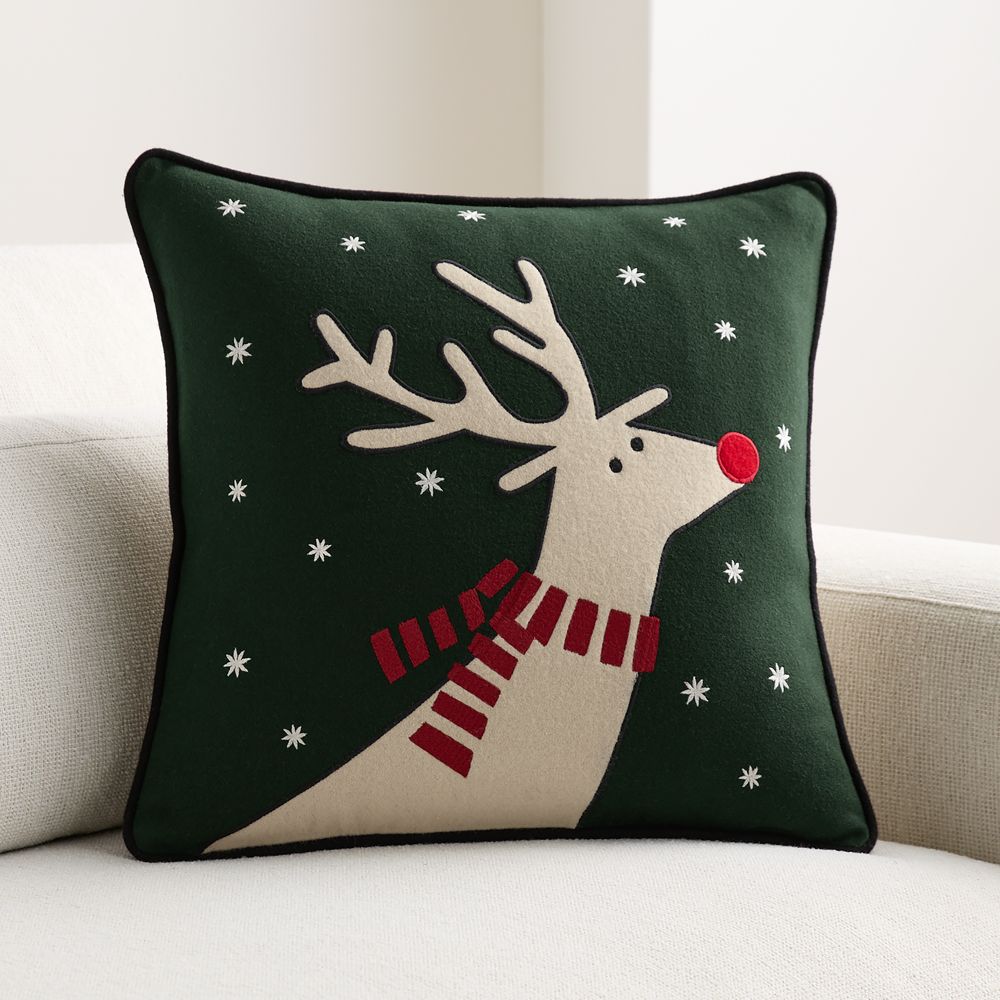 Joan Anderson's Arctic Friend Reindeer 20"x20" Spruce Green Throw Pillow