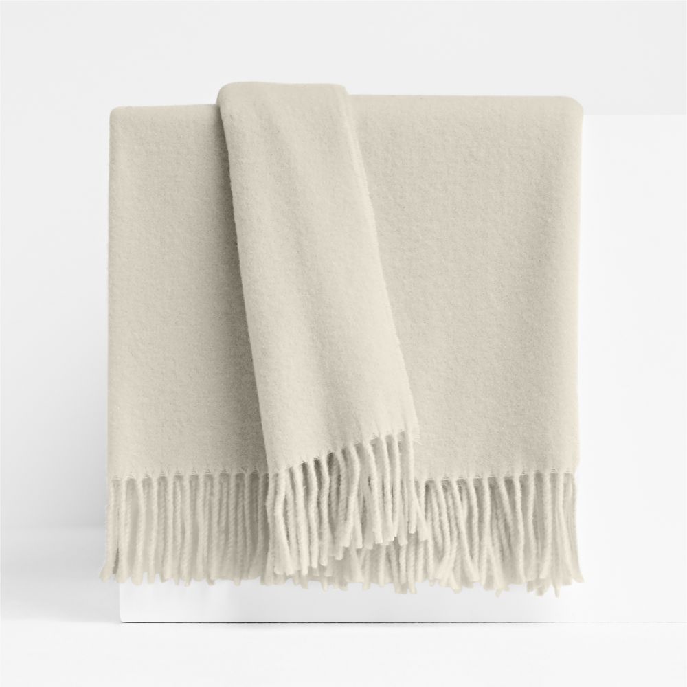Italian 70"x55" Wool Ivory Throw Blanket