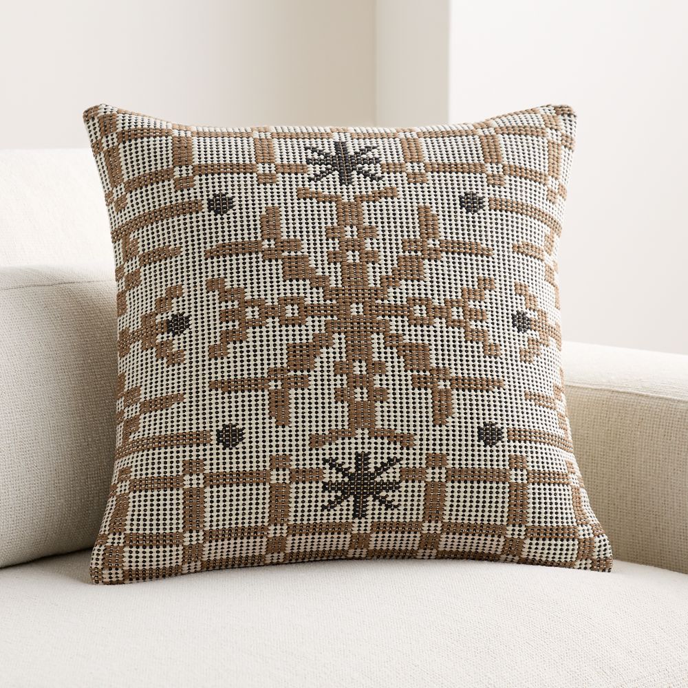 Woven Snowflake 20"x20" Camel Tan Throw Pillow