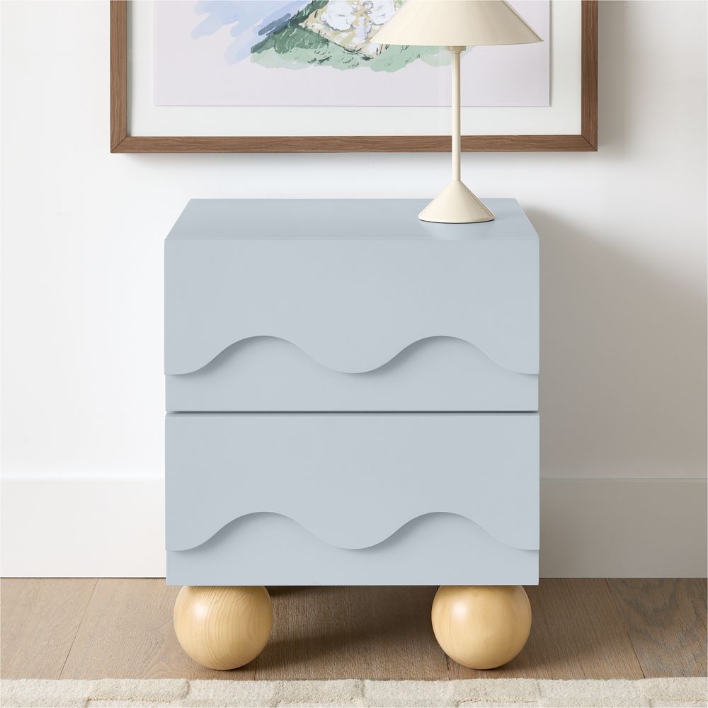 Babyletto 20" Lido Wave Powder Blue Wood 2-Drawer Kids Nightstand