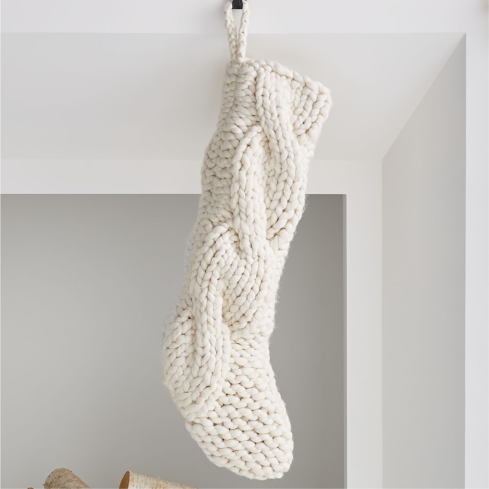 Ivory Cozy Cable Knit Christmas Stocking