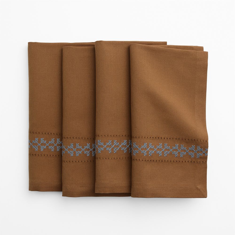 Brown Cross Stitch Napkin, Set of 4
