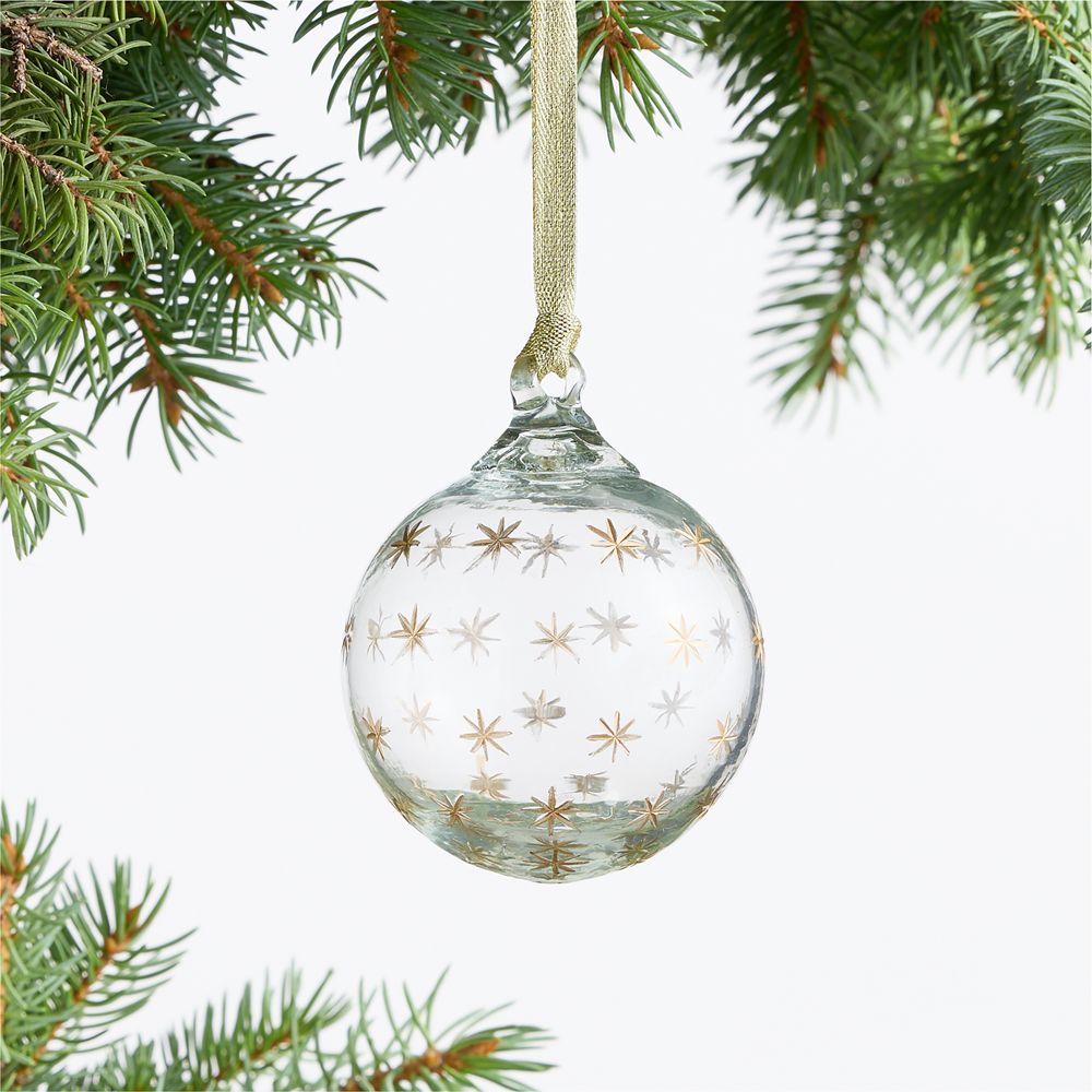 Gold Etched Star Ball Christmas Tree Ornament