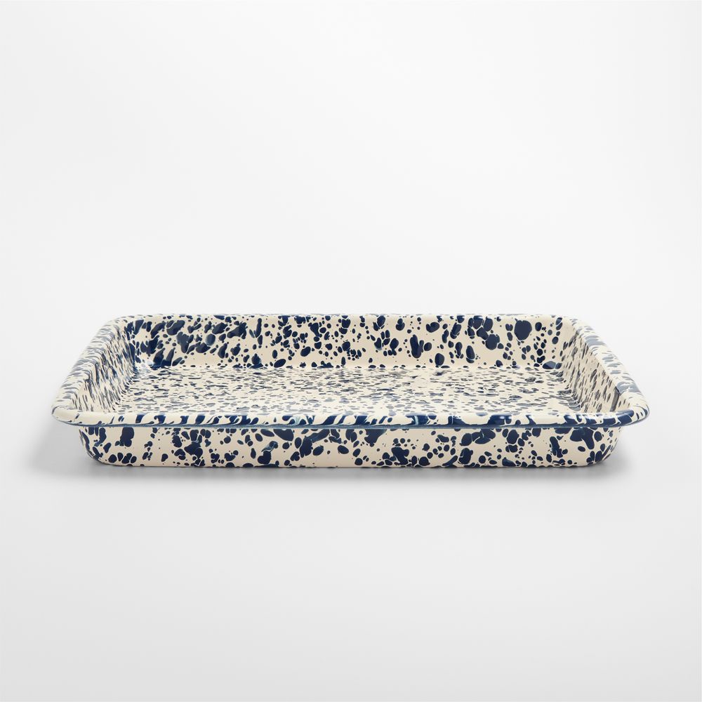Splatter Enamelware Navy and Cream Small Rectangle Tray