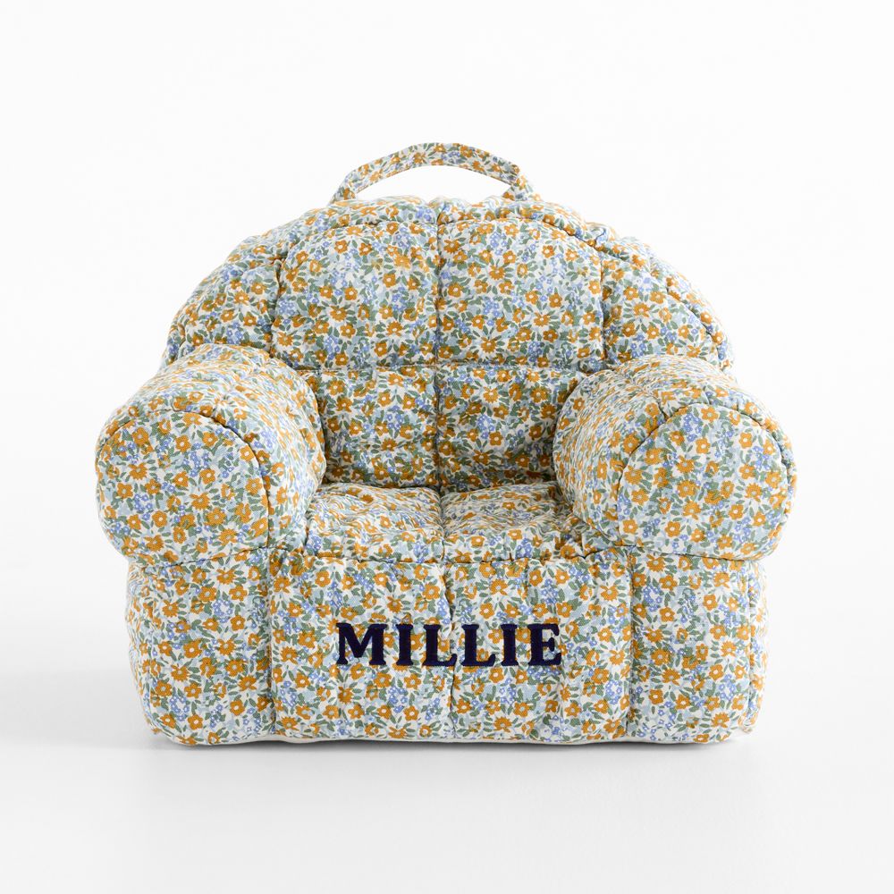 Small Savannah Yellow Floral Puffy Cotton Kids Lounge Nod Chair