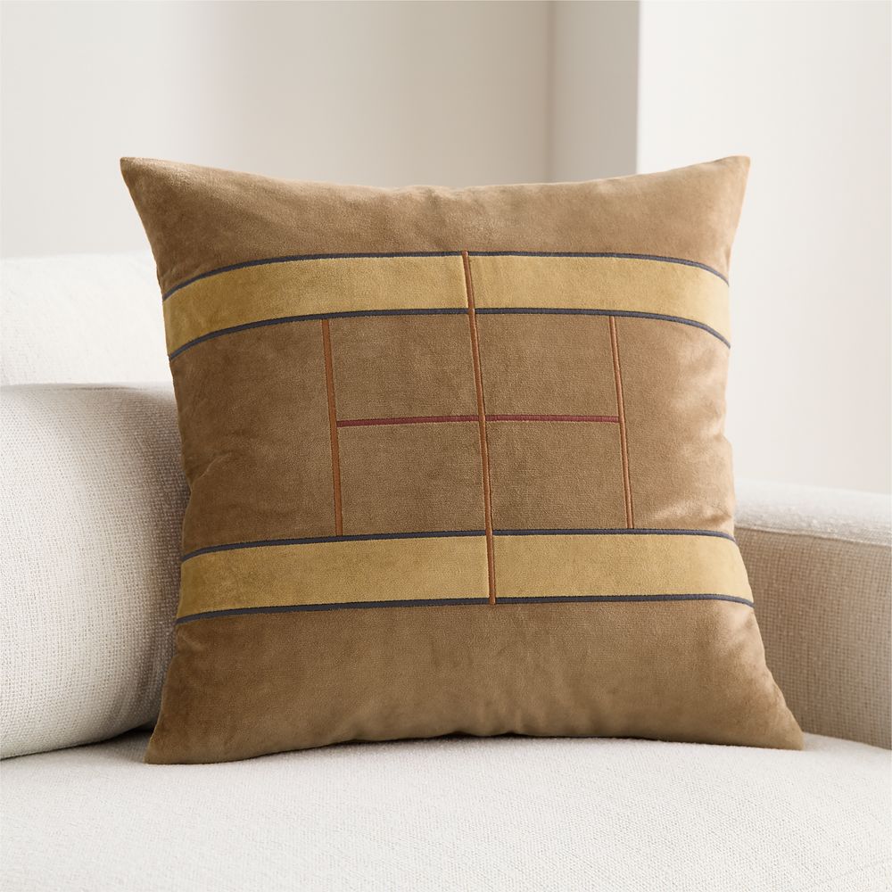 Court Velvet 20"x20" Camel Tan Throw Pillow by Venus Williams
