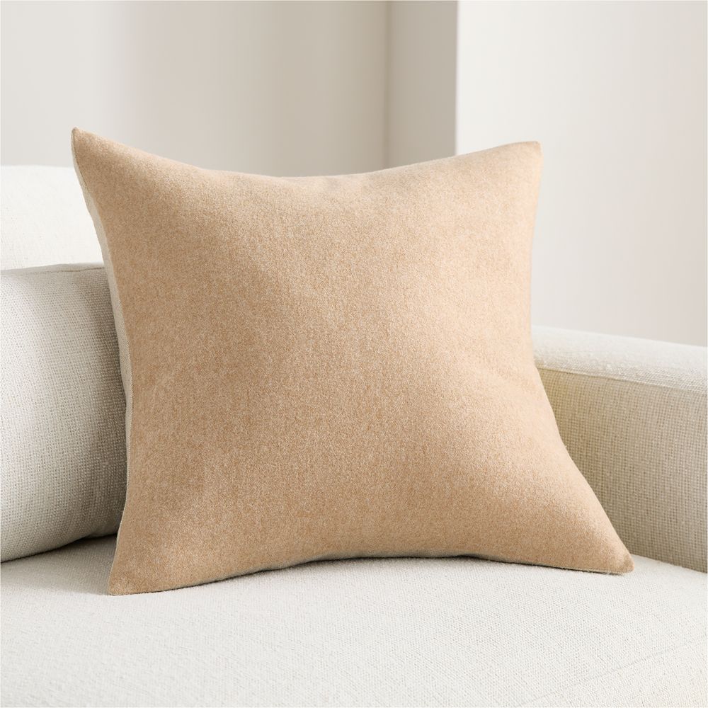 Heathered Wool Blend 20"x20" Camel Tan Throw Pillow