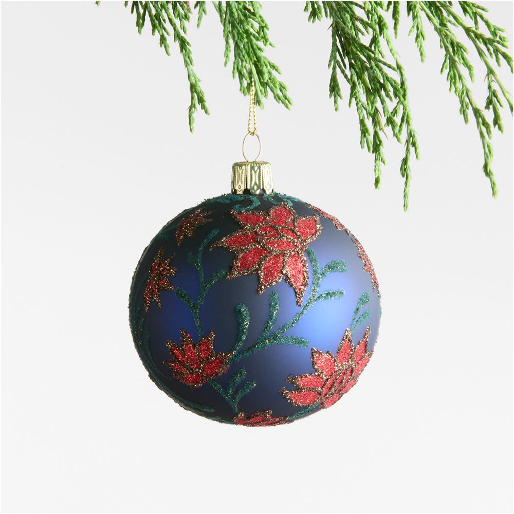 European Red Poinsettia Ball Christmas Tree Ornament