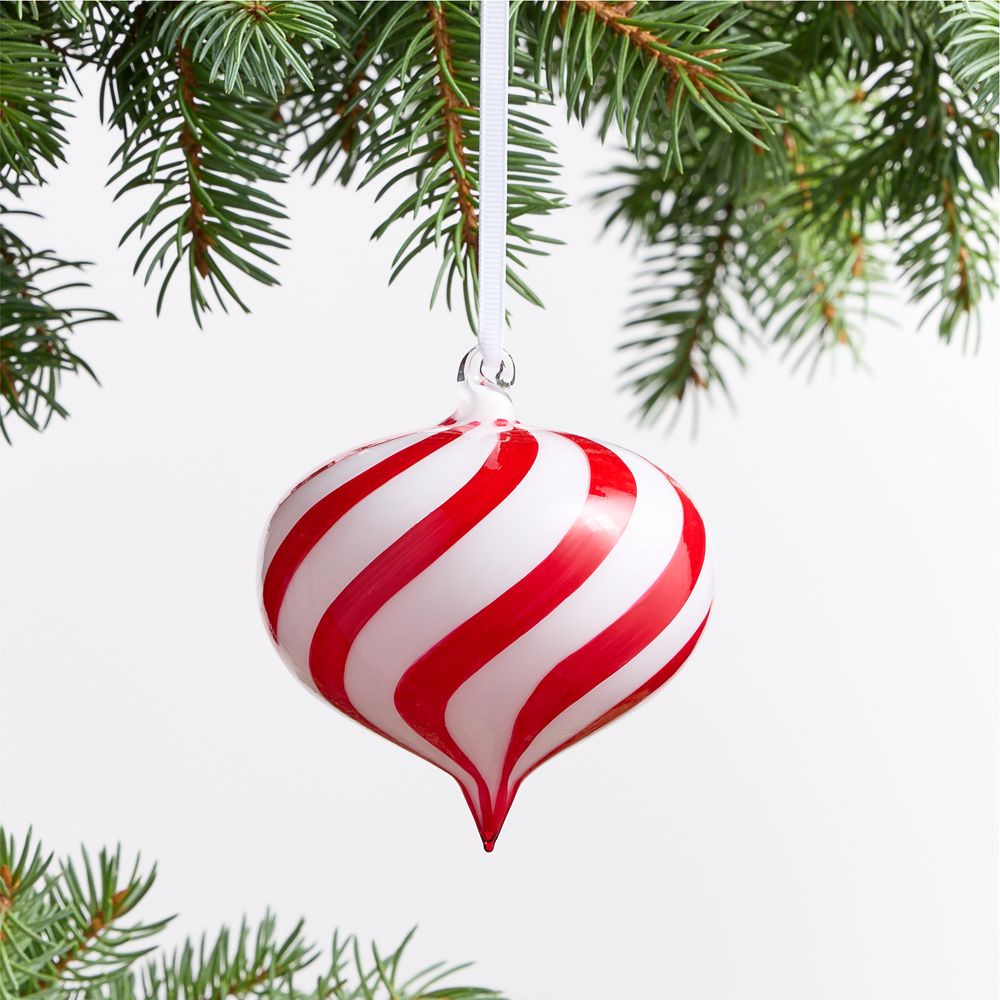 Red and White Striped Glass Onion Christmas Tree Ornament