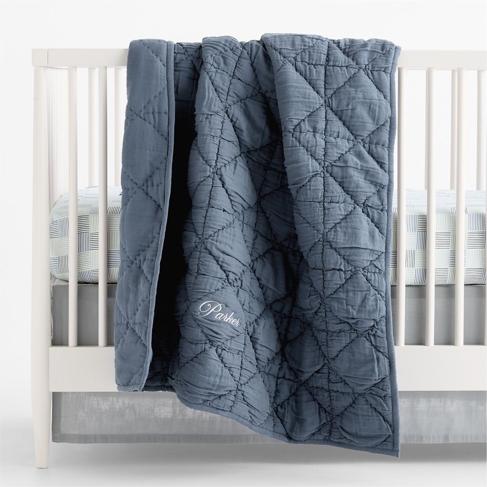 Supersoft Snuggle Puff Coy Blue 100% Organic Cotton Baby Crib Quilt