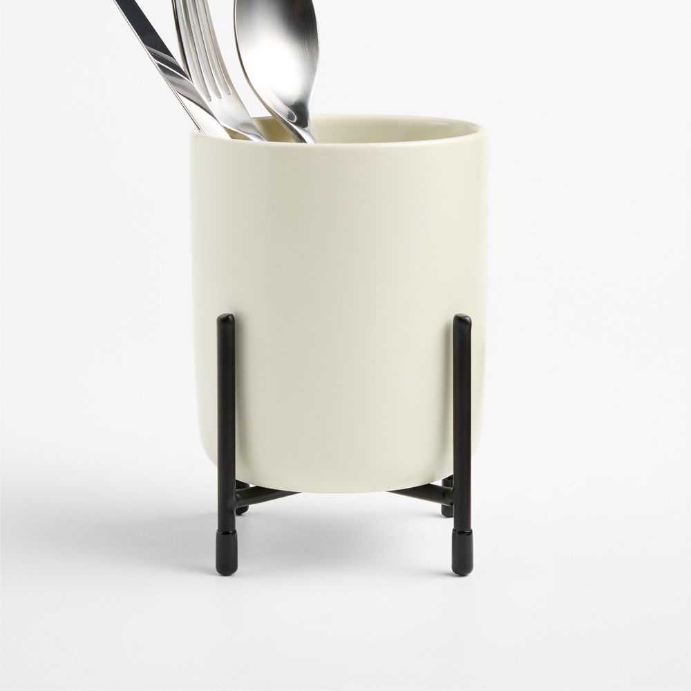 Bristol Ceramic Flatware Holder with Black Iron Stand