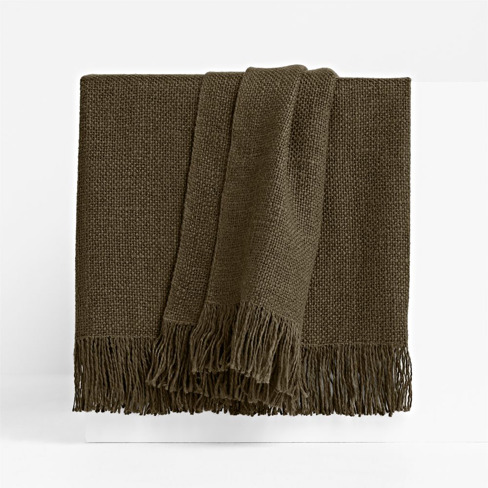 Casual Textured Fringe 70"x55" Burnt Green Throw Blanket