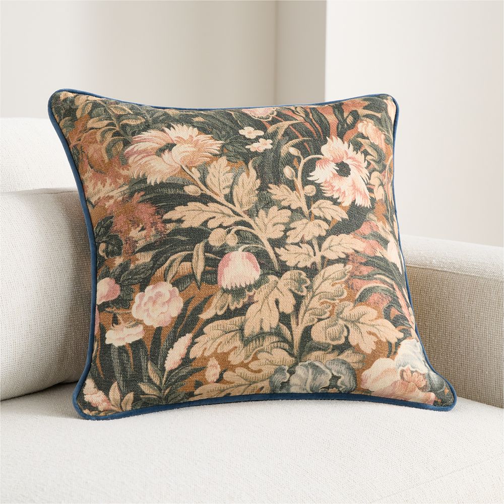 Joules Linen 20"x20" Floral Blue Throw Pillow