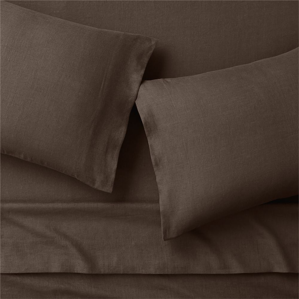 Aire Natural European Linen Deep Brown Bed Sheet Set