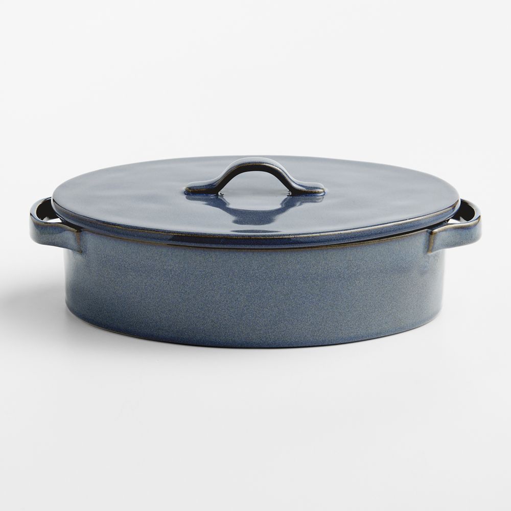 Marin Slate Blue Stoneware 3-Qt. Oval Covered Casserole Baking Dish