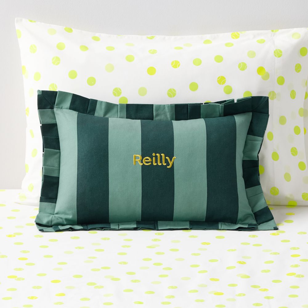 Wimbledon Rainforest Green Stripe Pleated Edge Lumbar Pillow by Venus Williams